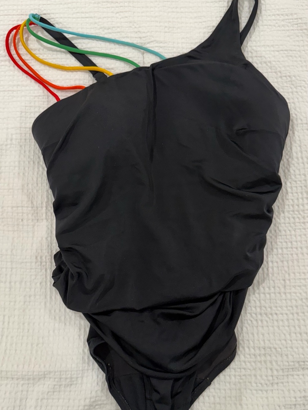 Swim by Cacique - Black One-Shoulder Swimsuit with Rainbow Straps